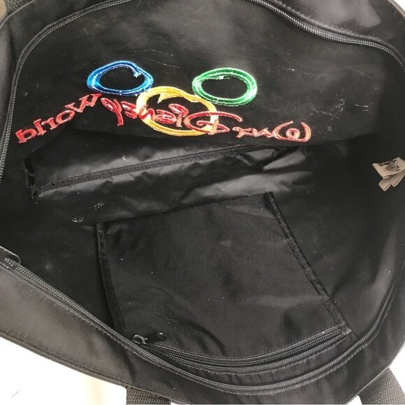 Walt Disney World Embroidered Mickey Mouse Head Outline Black Tote Bag Top Zip - Picture 6 of 15